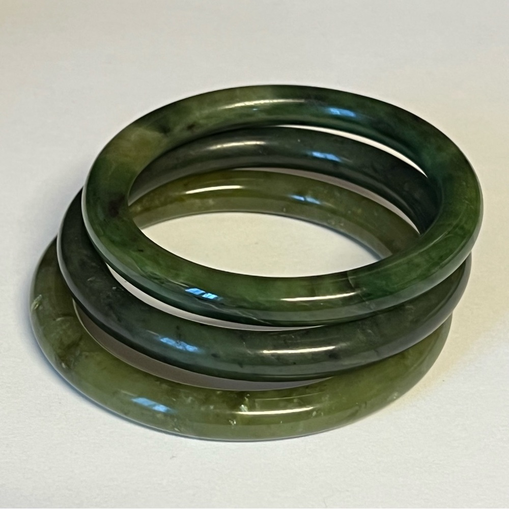 3 Green Nephrite Jade Bangles Bracelets Vintage